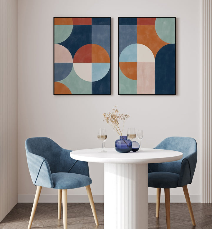 Enhance your decor with VIVID GEO SHAPES, SET OF 2 PAINTINGS, perfect for a modern home or office ambiance.