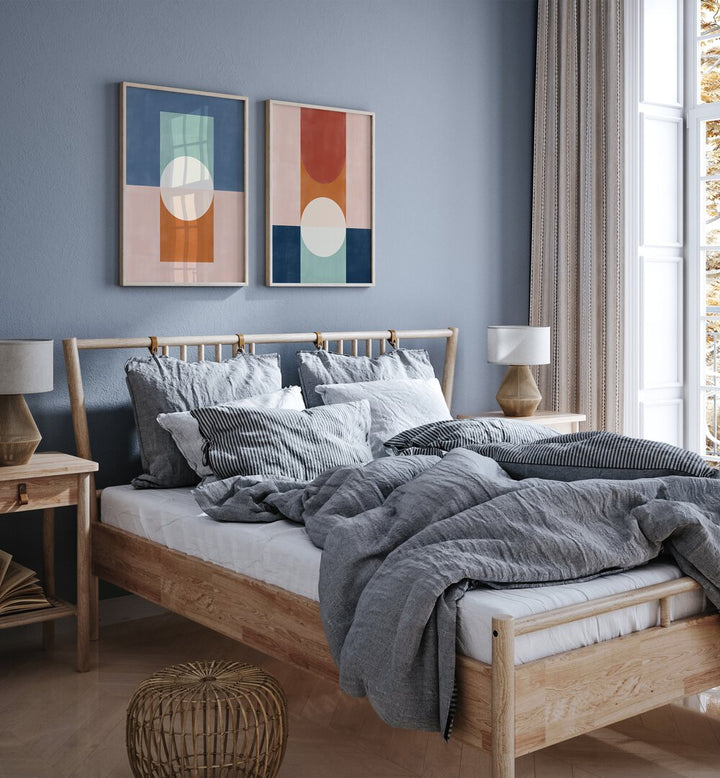 Enhance your space with VIVID SHAPES, SET OF 2 PAINTINGS, showcasing vibrant geometric art in rich tones.