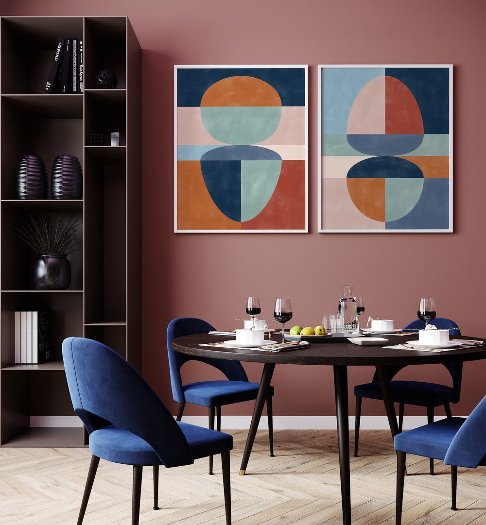 Brighten your space with VIVID TONED SHAPES, SET OF 2 PAINTINGS, featuring elegant colors and modern design.