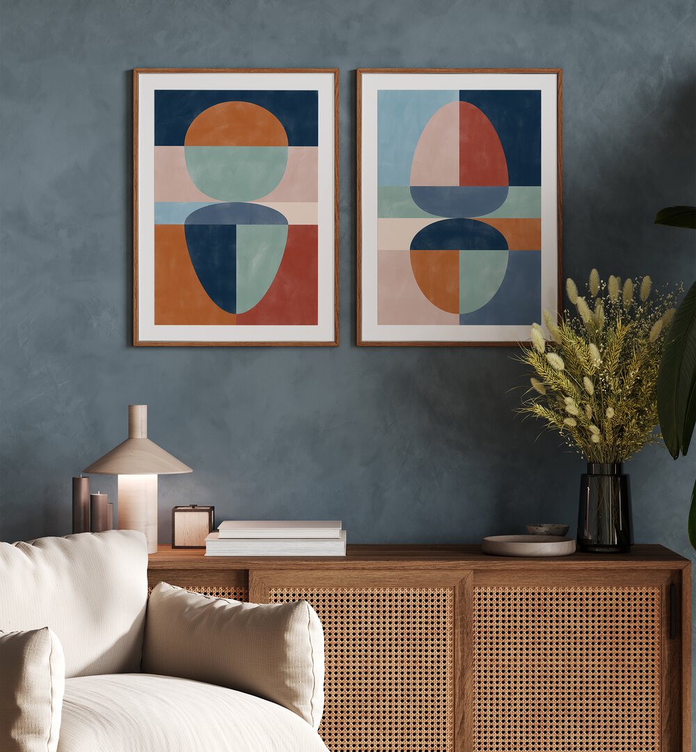 Enhance your decor with VIVID TONED SHAPES, SET OF 2 PAINTINGS, perfect for modern elegance in any space.