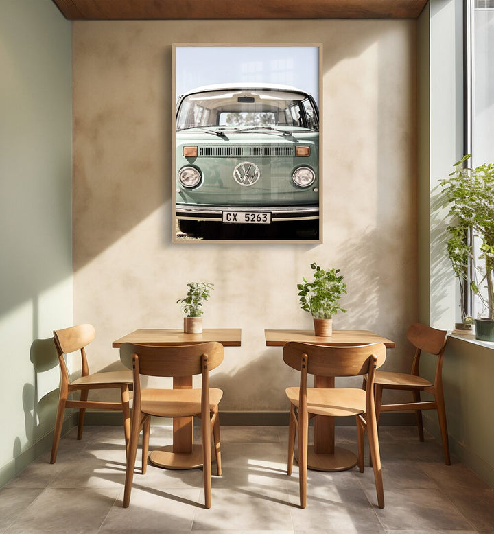 VW KOMBI, CAR POSTERS showcase a vintage Volkswagen Kombi wall art, perfect for automotive enthusiasts.
