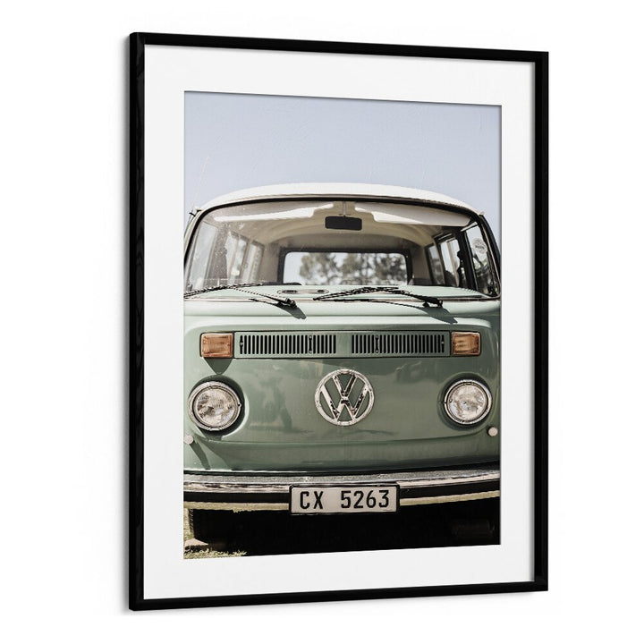 VW KOMBI, CAR POSTERS showcase a vintage Volkswagen Kombi in a stylish black frame, perfect for car enthusiasts.