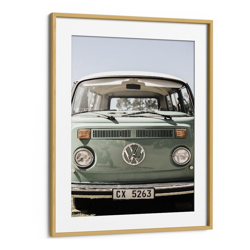 Stylish VW KOMBI, CAR POSTERS in an oak frame, showcasing the iconic vintage van design for automotive enthusiasts.
