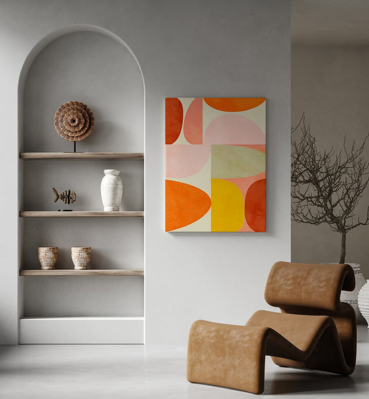 Warm Pastel Geometry II, abstract paintings by Ana Rut Bre, enhance modern spaces with vibrant geometric designs.