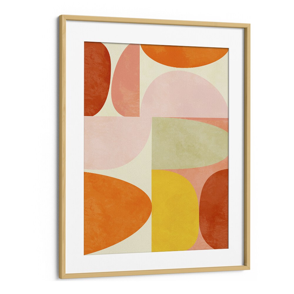 Warm Pastel Geometry II, abstract paintings by Ana Rut Bre, feature vibrant shapes in an oak frame for stylish decor.