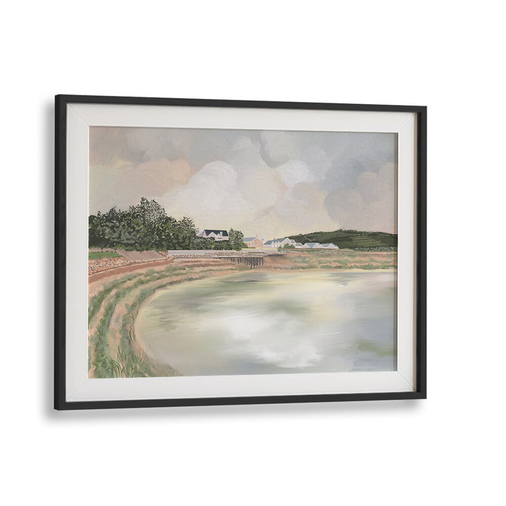 Framed WATCH HER RISE landscape paintings showcasing serene nature and tranquil waters, perfect for home decor.