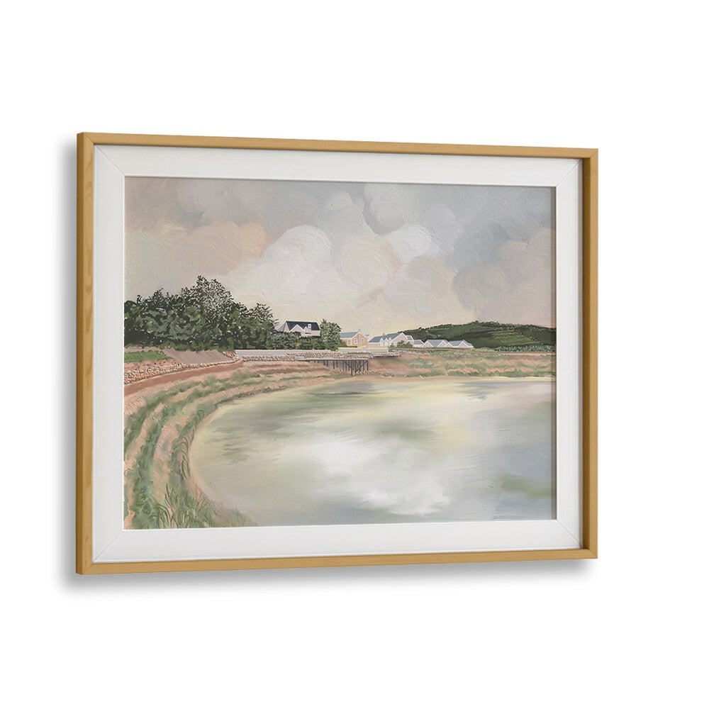 Stunning WATCH HER RISE landscape paintings in an oak frame, perfect for transforming your space with natural beauty.