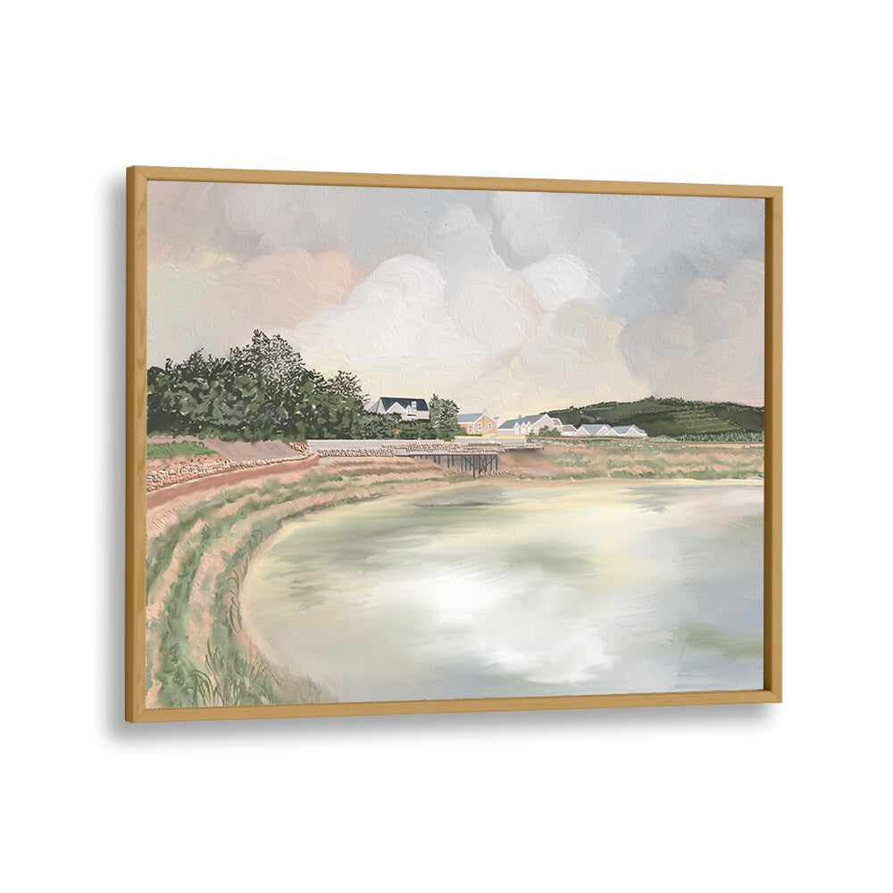 Stunning WATCH HER RISE landscape paintings in oak wood frame, perfect for transforming your space with nature's beauty.