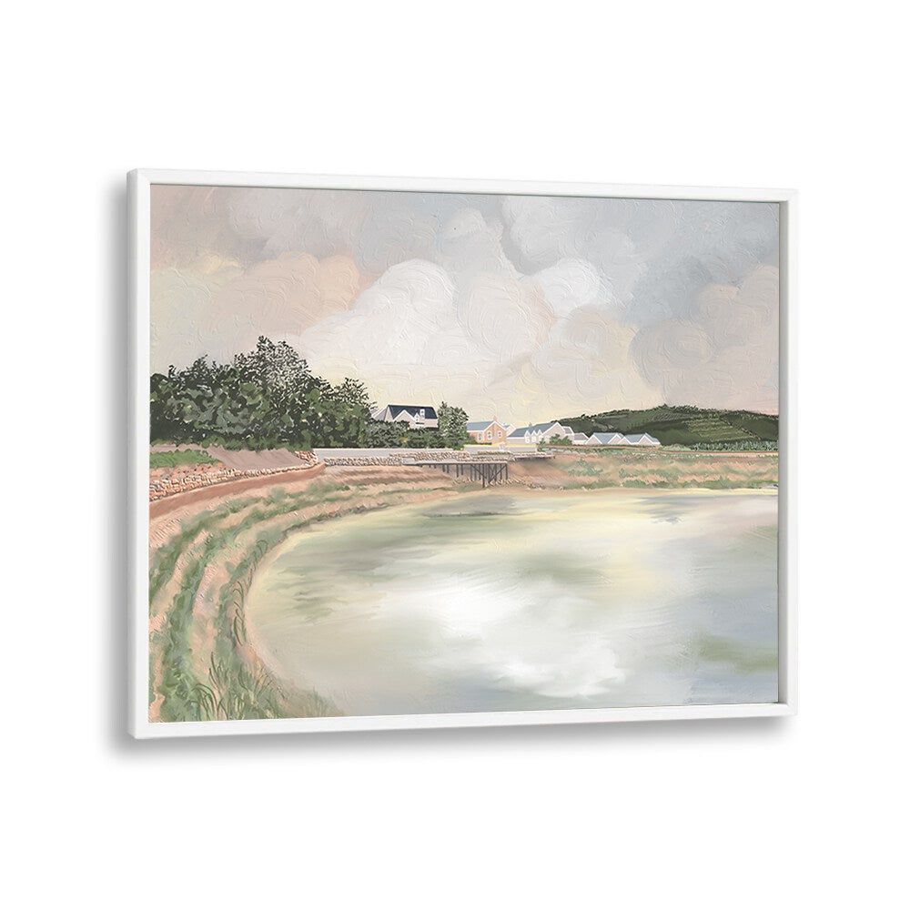 Serene WATCH HER RISE landscape paintings in a white frame, perfect for transforming your space with natural beauty.