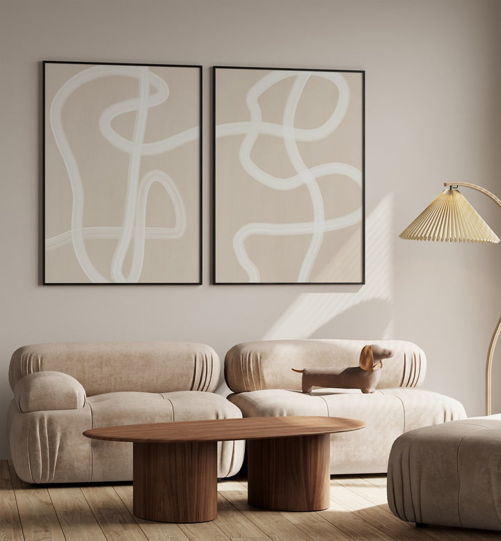 Elevate your space with WHITE BRUSH STROKES, SET OF 2 PAINTINGS, showcasing modern abstract elegance.