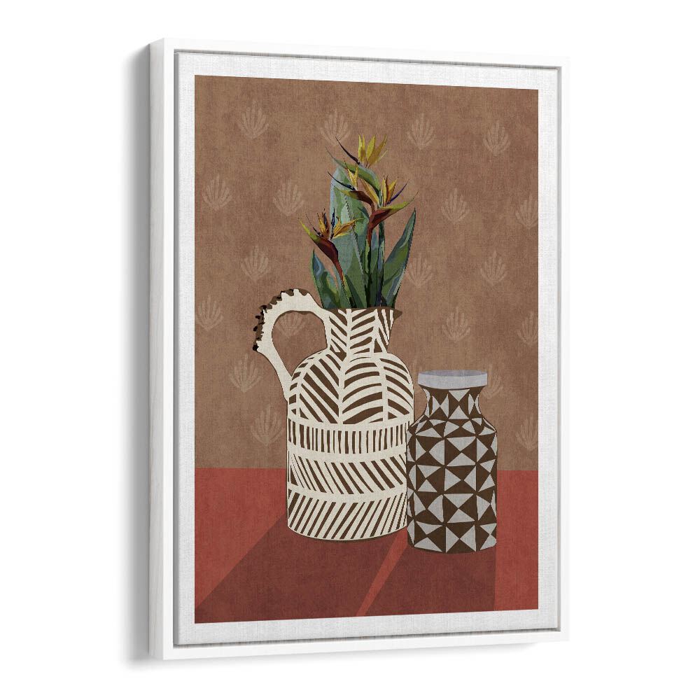 Boho art painting FLOWER VASE IV showcases vibrant flowers in a stylish vase, perfect for modern decor by Emel Tunaboylu.
