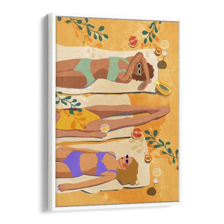 Bright and vibrant SUMMER GIRLS, FASHION POSTERS featuring stylish women relaxing in the sun, perfect for any decor.