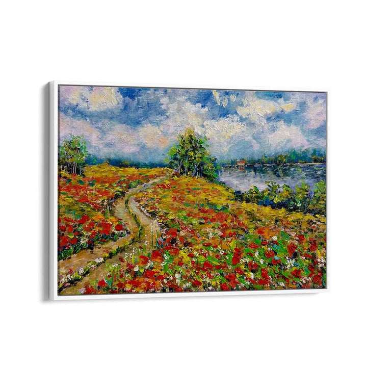 Vibrant COUNTRYSIDE LANDSCAPE painting featuring colorful fields and serene waters, perfect for nature lovers.