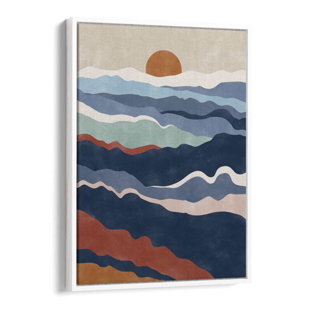 Stunning ABSTRACT TERRACOTTA & BLUE landscape painting by Elena Ristova, capturing the beauty of nature.