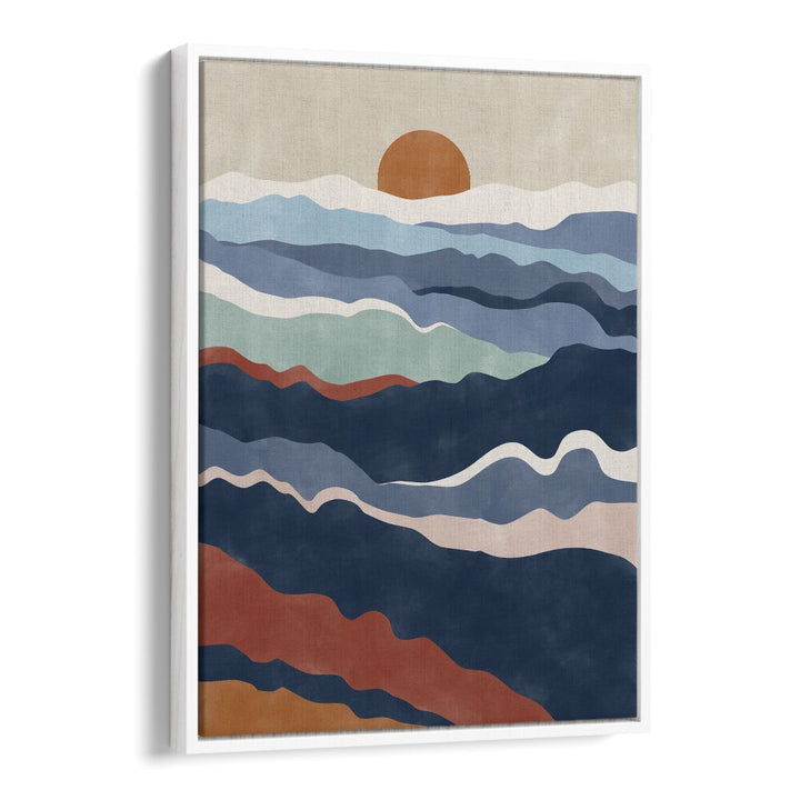 Stunning ABSTRACT TERRACOTTA & BLUE landscape painting by Elena Ristova, capturing the beauty of nature.