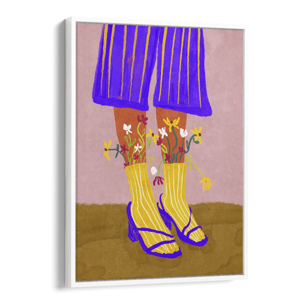 Colorful FASHION SHOOTY, FASHION POSTERS by Raissa Oltmanns feature vibrant flowers in stylish footwear, perfect for decor.