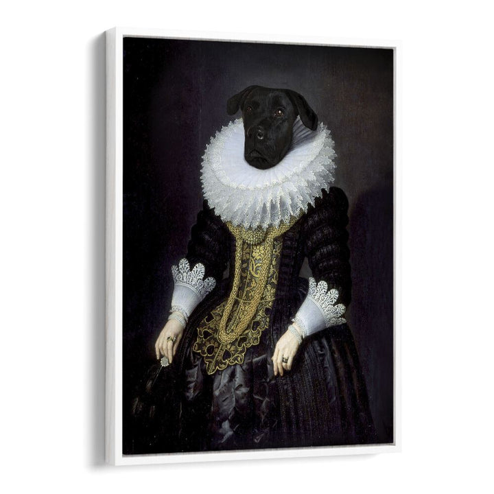 Whimsical ANOUK, ANIMAL PAINTINGS featuring a dog in regal attire, perfect for adding elegance to your home decor.