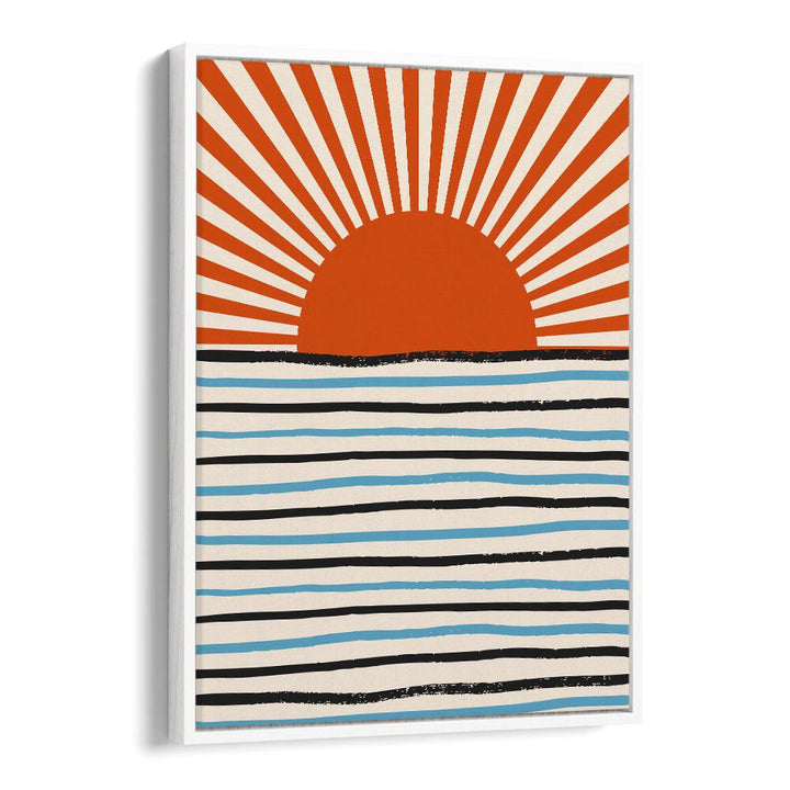 Stunning RED SUN AND SEA, LANDSCAPE PAINTINGS featuring a vibrant orange sun over serene waves, perfect for home decor.