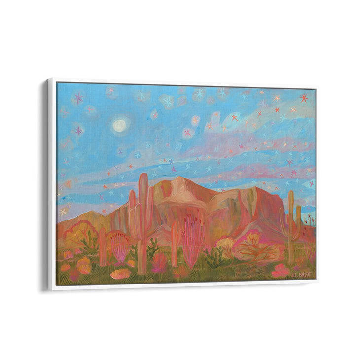 Vibrant STARRY NIGHT, LANDSCAPE PAINTINGS showcasing a serene desert landscape under a starry sky, perfect for home decor.