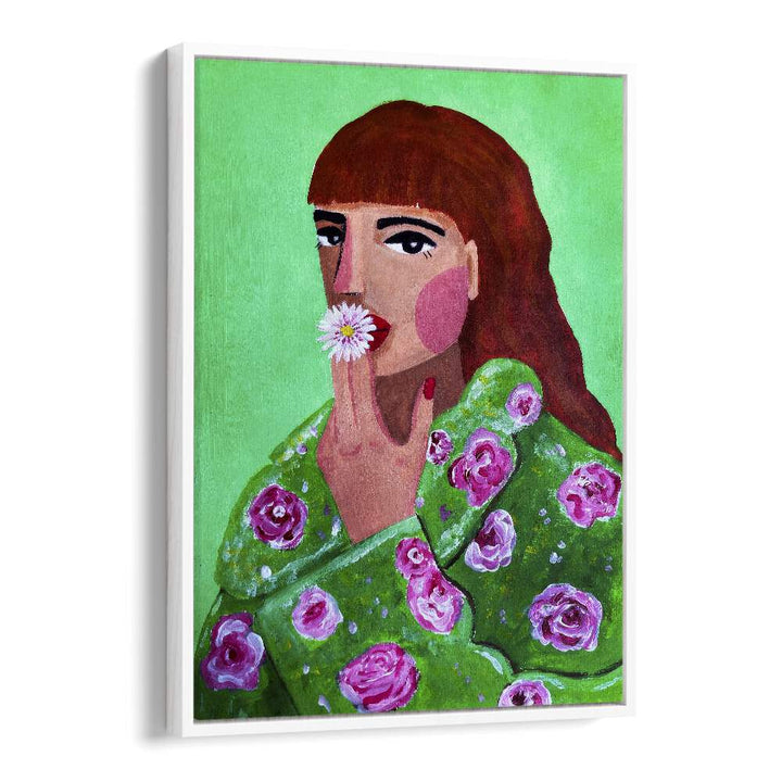 Stylish woman smoking a flower, vibrant colors in "WOMAN SMOKING A FLOWER, FASHION POSTERS" by Raissa Oltmanns.