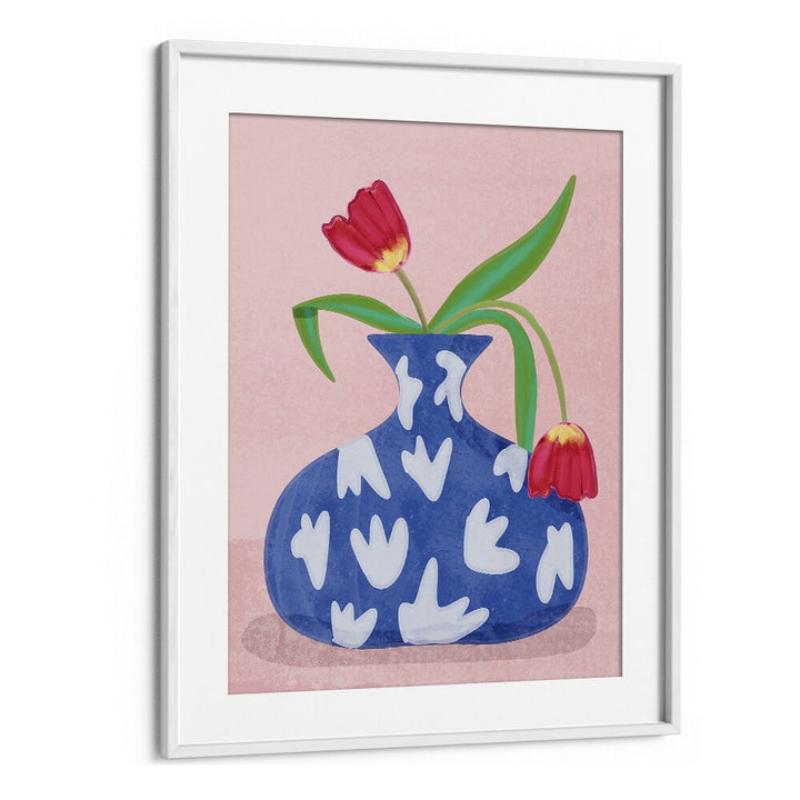 Stylish TULPE IN VASE, FASHION POSTERS featuring vibrant tulips in a blue vase, perfect for home decor by Raissa Oltmanns.