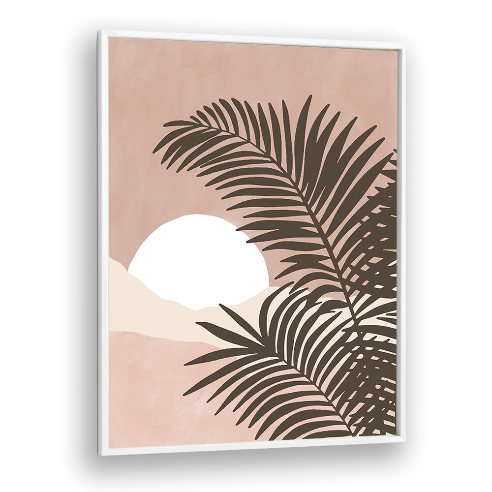 Discover tranquility with SERENE VIEW, BOHO ART PAINTINGS featuring a soothing landscape and palm fronds by Elena Ristova.