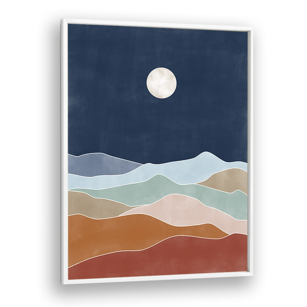 Serene landscape painting featuring gentle hills and a moon, perfect for enhancing your space with WOODEN STREET, LANDSCAPE PAINTINGS.