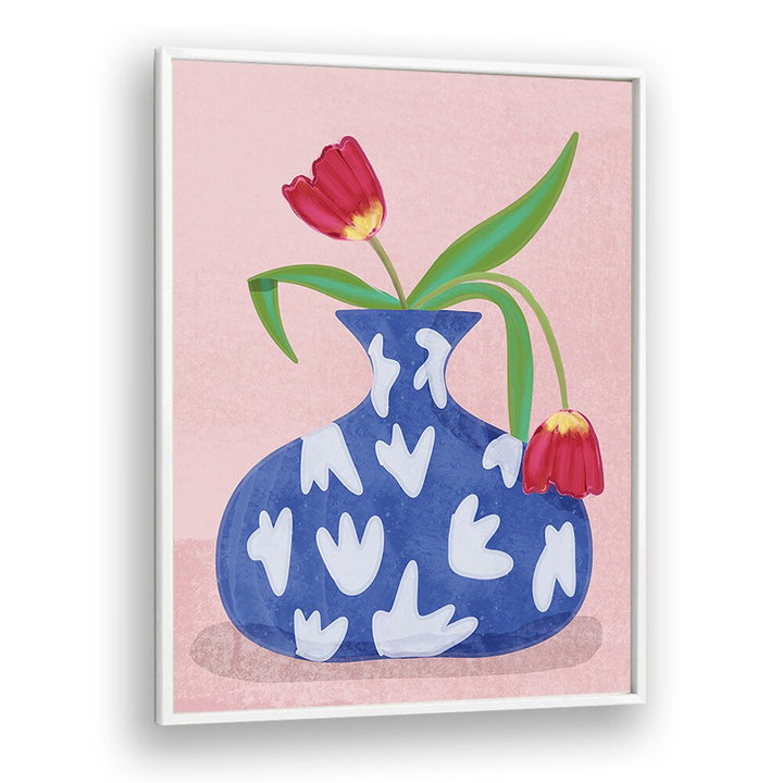 Elegant TULPE IN VASE, FASHION POSTERS by Raissa Oltmanns, showcasing vibrant tulips in a stylish blue vase.