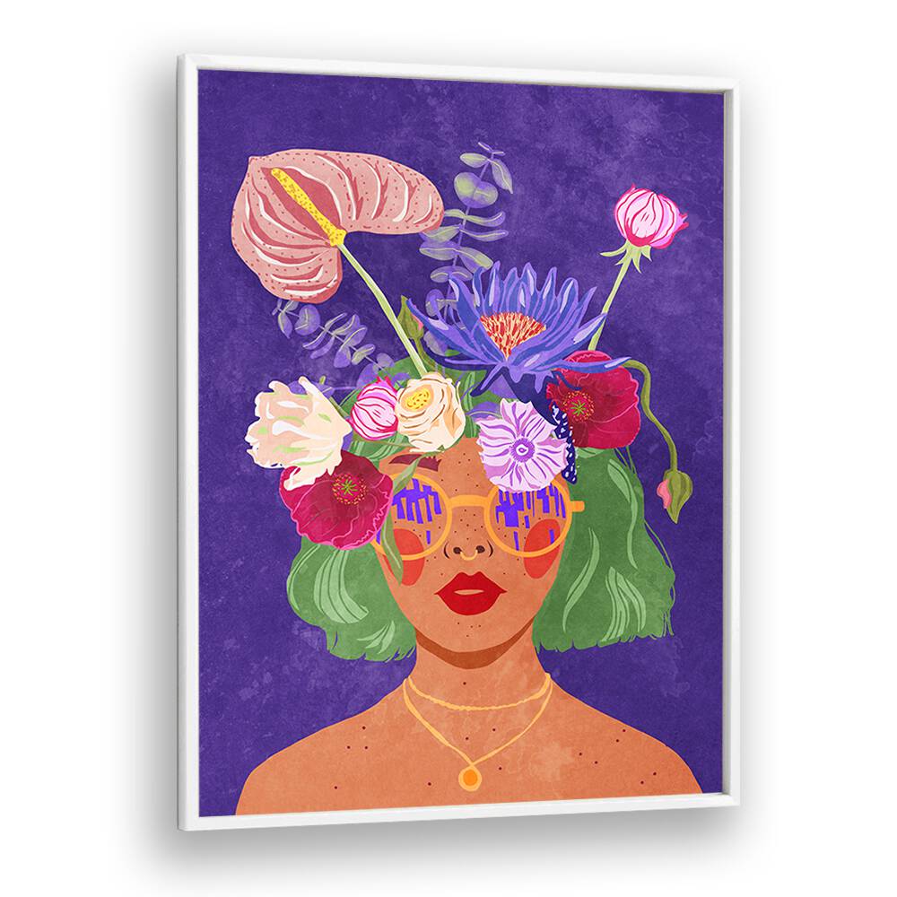 Stylish "Flower Head" fashion poster featuring vibrant flowers and a chic model, perfect for art lovers.