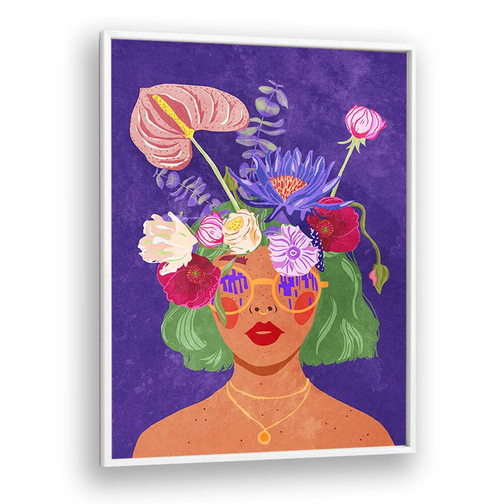 Stylish "Flower Head" fashion poster featuring vibrant flowers and a chic model, perfect for art lovers.