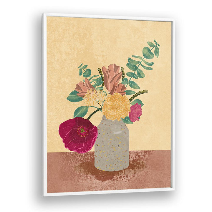 Brightly colored arranged flowers in a stylish vase, perfect for floral flower paintings and home decor by Raissa Oltmanns.