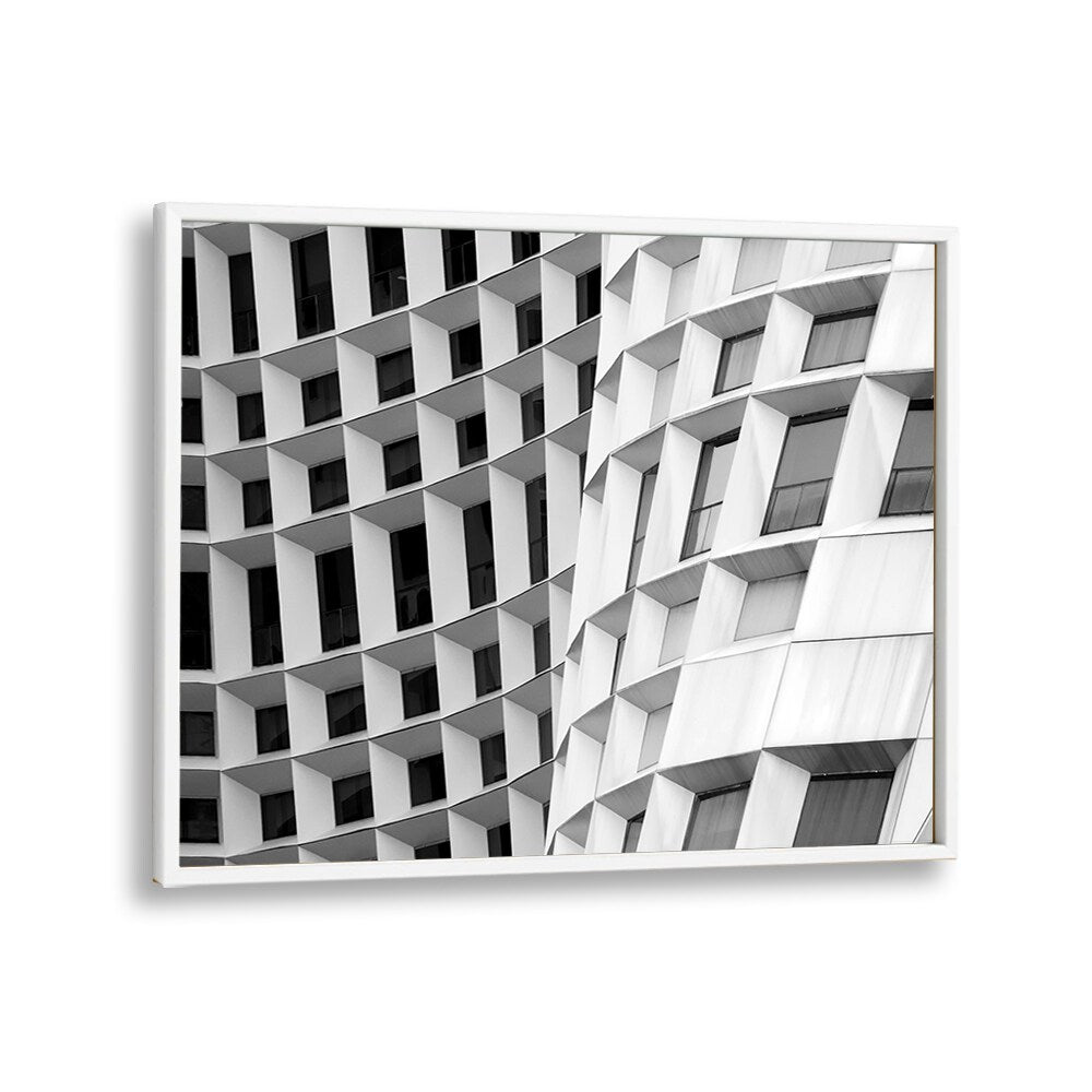 Stunning CURVED I, PHOTOGRAPHY PRINTS showcasing urban architecture in black and white, perfect for modern decor.