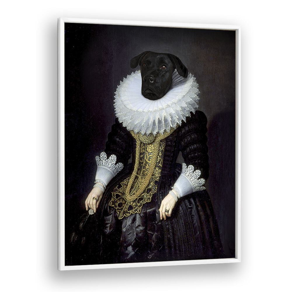 Elegant dog portrait dressed in historical attire, part of ANOUK, ANIMAL PAINTINGS by Florent Bodart.