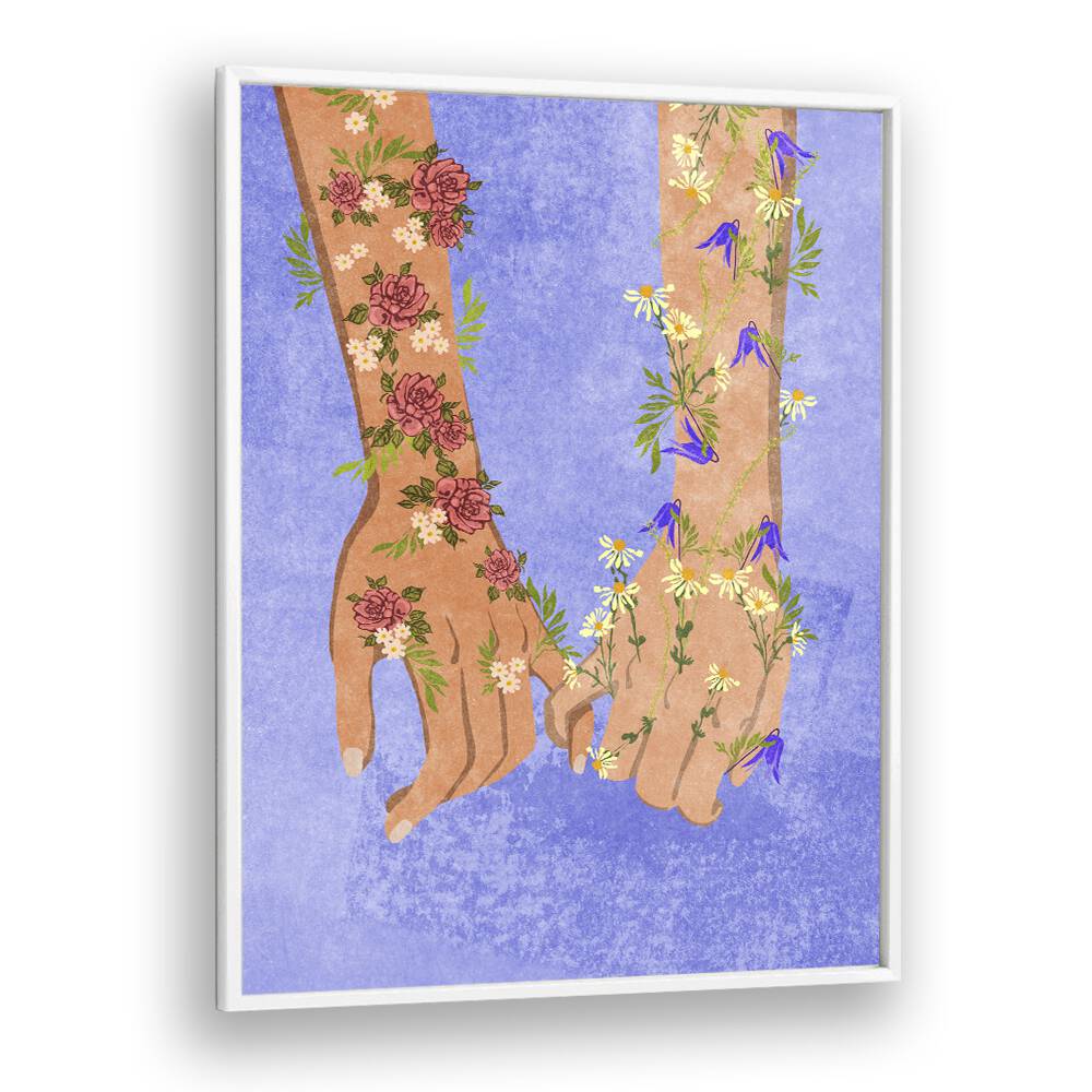 Floral design of hands intertwined, showcasing connection in "HOLDING HANDS, FASHION POSTERS" by Raissa Oltmanns.