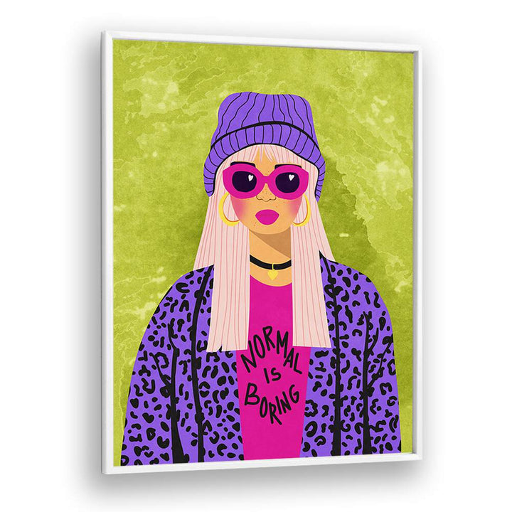 Colorful "NORMAL IS BORING, FASHION POSTERS" artwork by Raissa Oltmanns, perfect for modern home decor.
