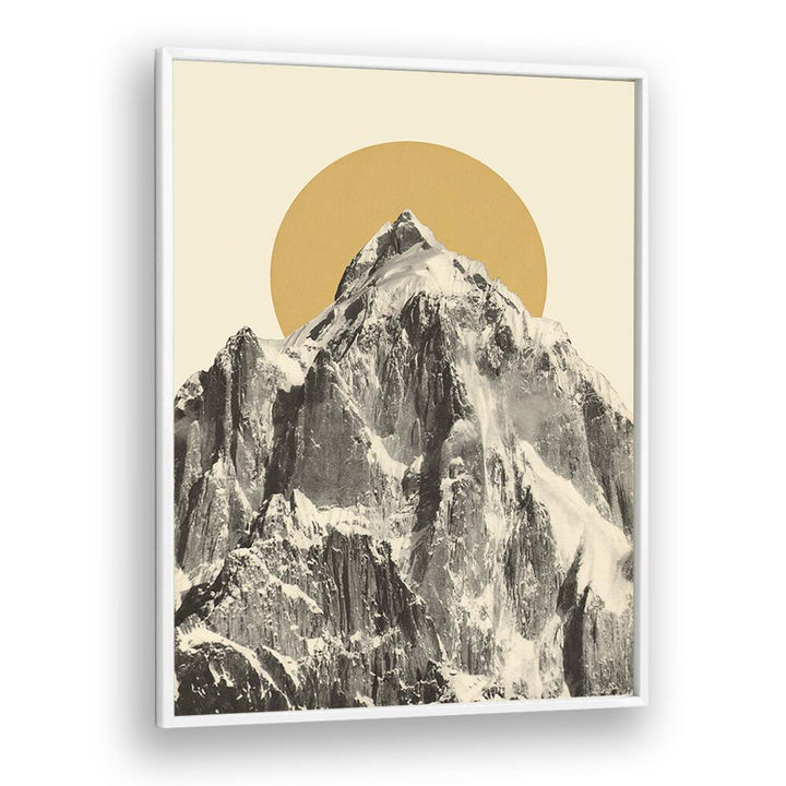 MOUNTAINSCAPE III, LANDSCAPE PAINTINGS features majestic mountains and a golden sun, capturing nature's serene beauty.
