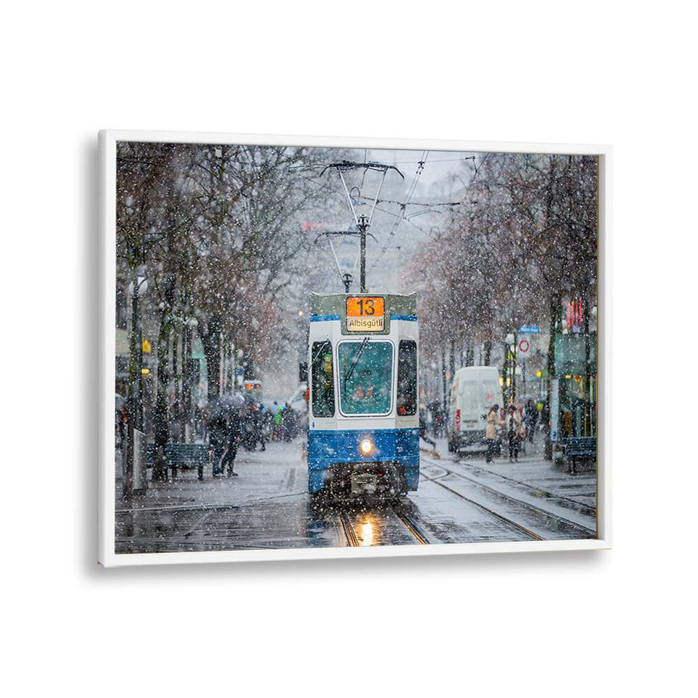 Tram in snowy Zurich captures the charm of the city in our MORNING IN ZURICH, PHOTOGRAPHY PRINTS collection.