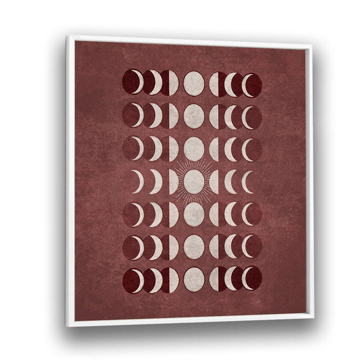 Stylish VISNE MOONS PHASES, BOHO ART PAINTINGS showcasing lunar phases in rich tones for elegant home decor.