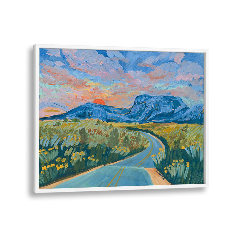 Vibrant sunset over mountains and winding road in BLUE MOUNTAIN HIGHWAY, LANDSCAPE PAINTINGS collection.
