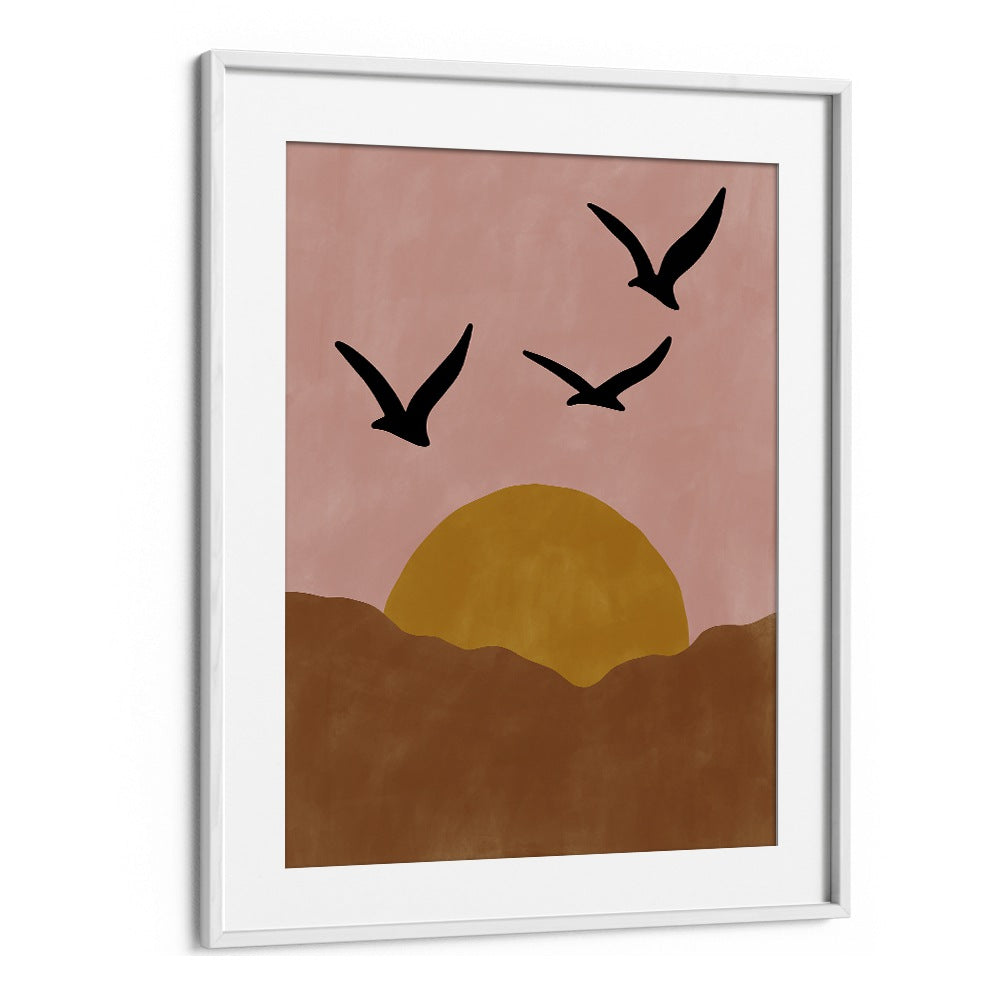Stunning TWILIGHT, LANDSCAPE PAINTINGS featuring birds soaring over a warm sunset, perfect for enhancing any space.