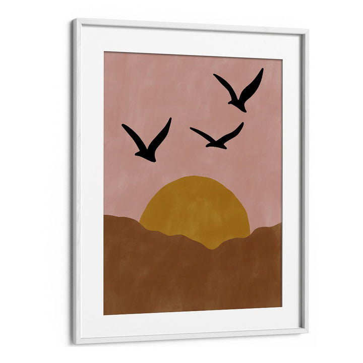 Stunning TWILIGHT, LANDSCAPE PAINTINGS featuring birds soaring over a warm sunset, perfect for enhancing any space.