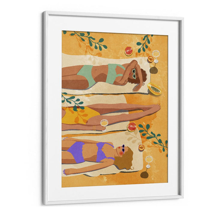 Stylish SUMMER GIRLS, FASHION POSTERS showcasing vibrant art of girls relaxing by the pool, perfect for any space.