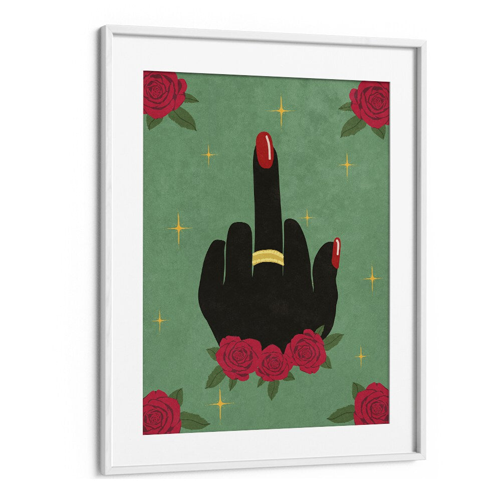 Bold "MIDDLE FINGER, FASHION POSTERS" by Raissa Oltmanns, showcasing modern art with striking visuals and elegance.