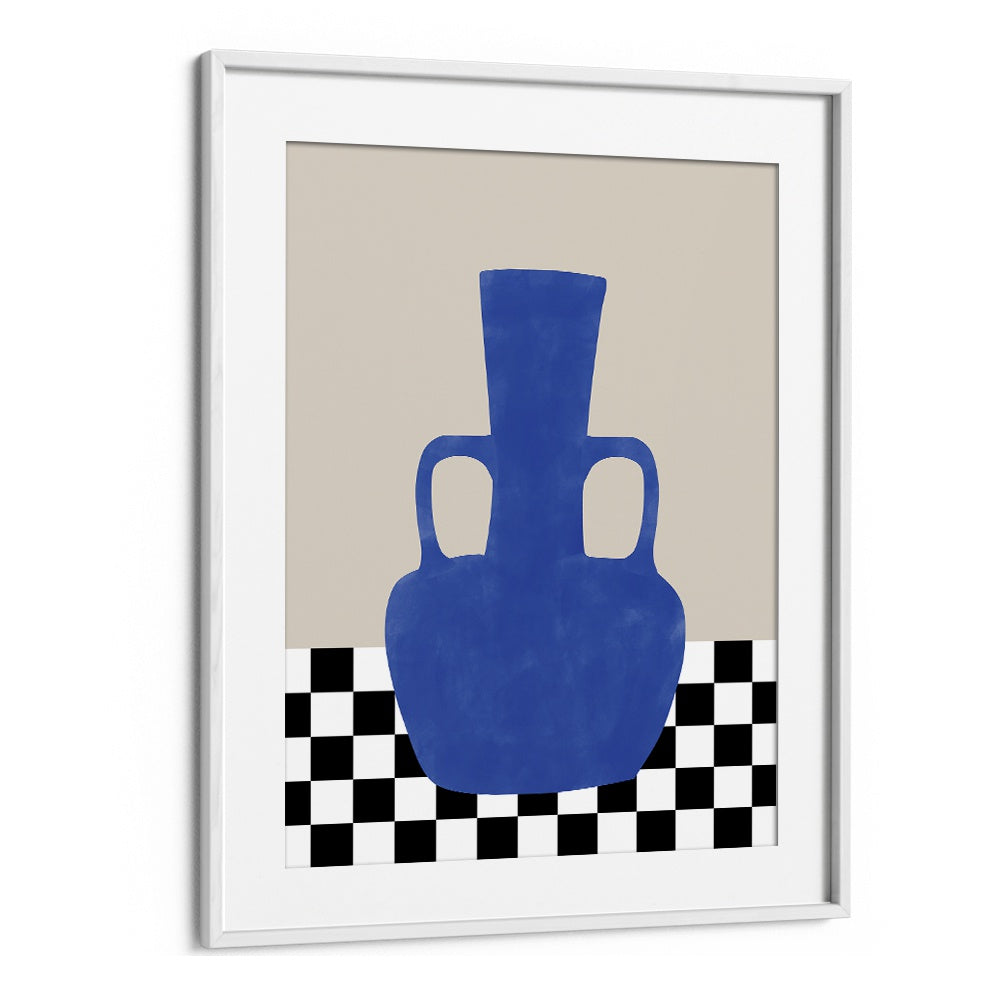 Vibrant blue vase against a beige background, showcasing BLUE STILL LIFE, BOHO ART PAINTINGS by Elena Ristova.