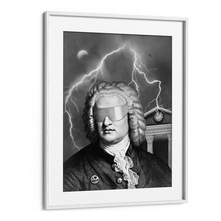 BACH TO THE FUTURE I, ALTERED ART PRINTS features a striking portrait blending classic and contemporary styles.
