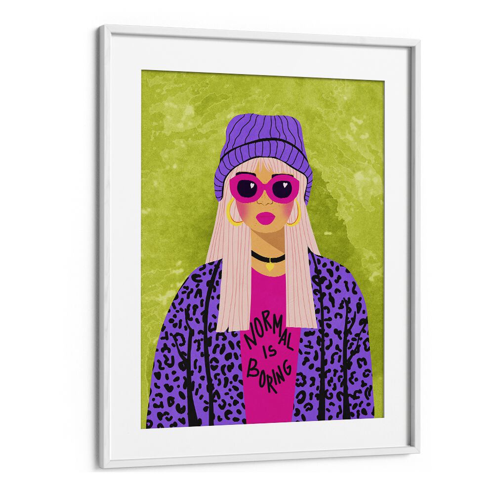 Bold and colorful "Normal Is Boring" fashion poster by Raissa Oltmanns, perfect for modern decor. Discover more today!