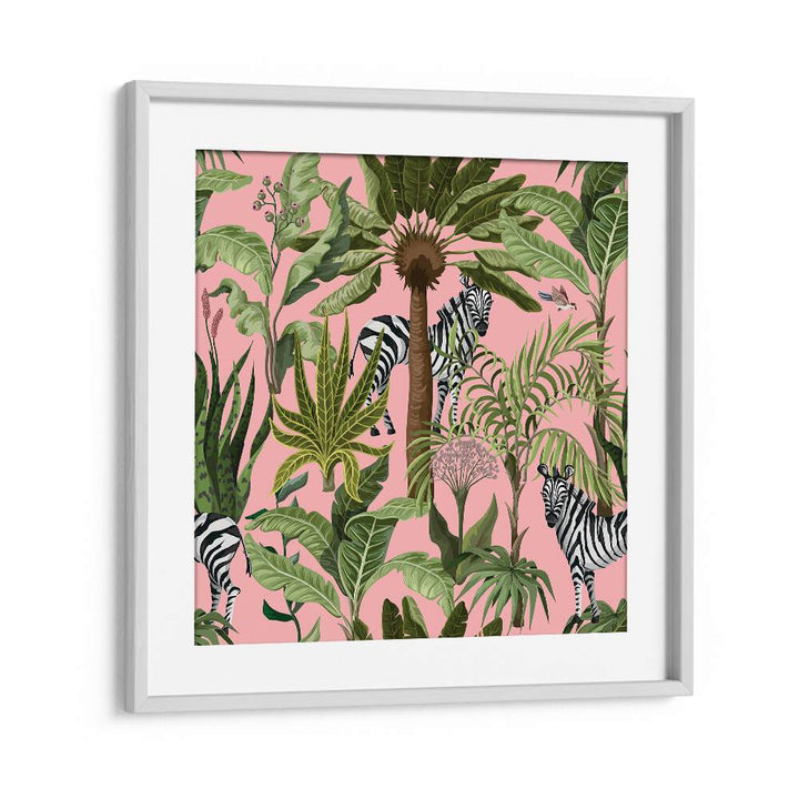Colorful artwork featuring zebras amid lush greenery, perfect for ROAMING WITH ZEBRAS, ANIMAL PAINTINGS collection.