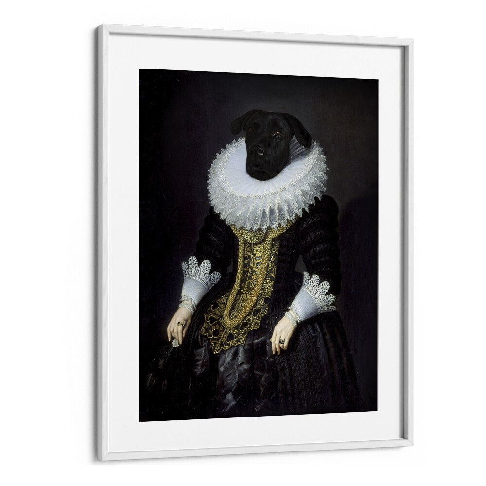 Stylish ANOUK, ANIMAL PAINTINGS featuring a dog in historical attire, perfect for wildlife art enthusiasts.