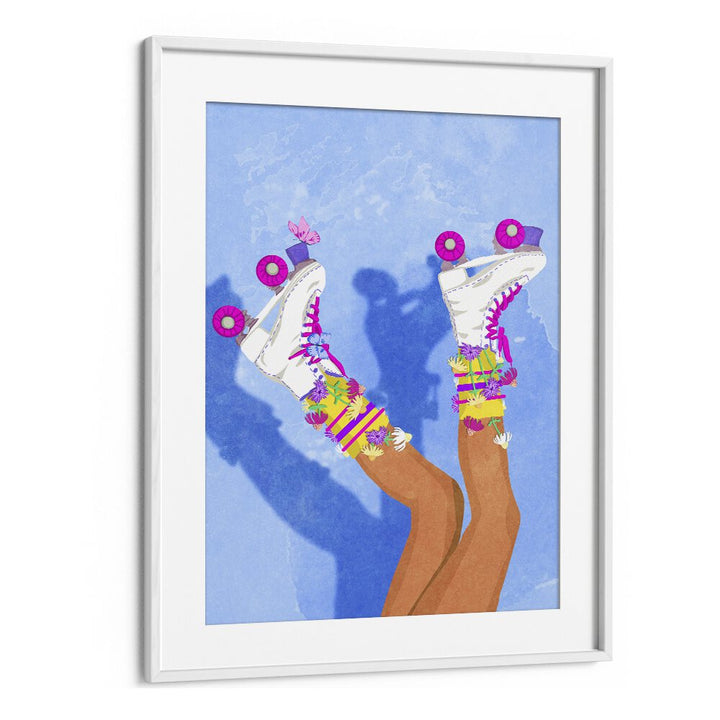 Colorful roller skates in a stylish poster celebrating creativity with "SKATE LIKE A GIRL, FASHION POSTERS."