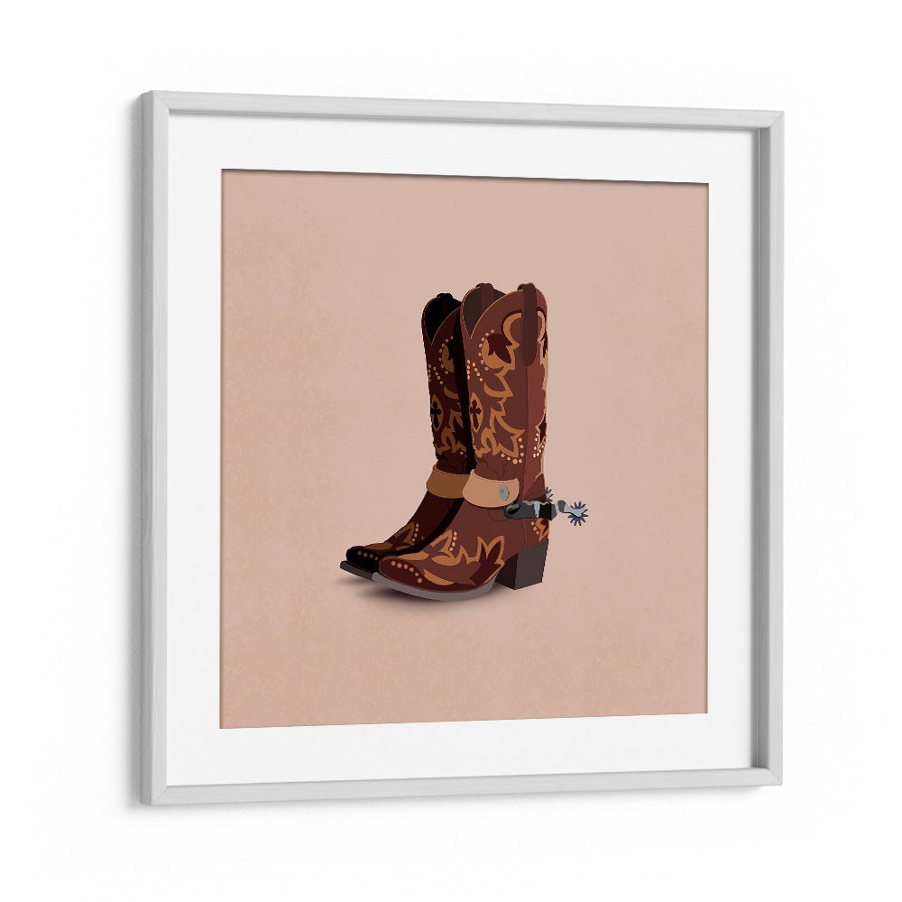 Stylish BOTLAR, COWBOY boots featured in Emel Tunaboylu's modern Americana painting on premium canvas.